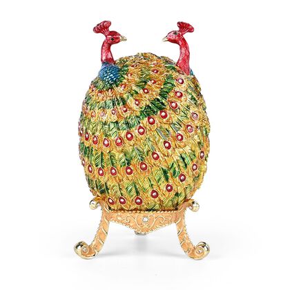 Dekorative Aufbewahrungsbox in Ei-Form mit Pfauenmotiv, Mehrfarbig