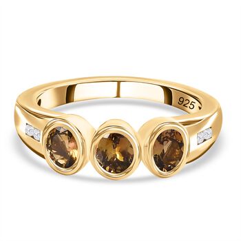 Nat&uuml;rlicher goldener Tansanit, wei&szlig;er Zirkon Ring, 925 Silber vergoldet (Gr&ouml;&szlig;e 20.00) ca. 1.12 ct