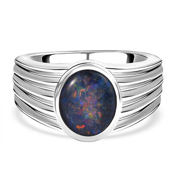 Boulder Opal Triplette Ring, 925 Silber platiniert (Gr&ouml;&szlig;e 17.00) ca. 3.00 ct