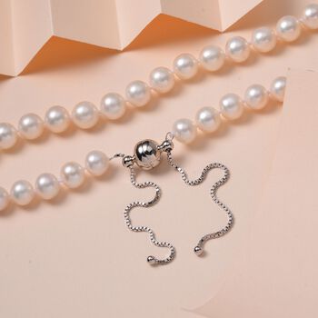 Wei&szlig;e S&uuml;&szlig;wasser Perle Halskette ca. 45 cm 925 Silber rhodiniert