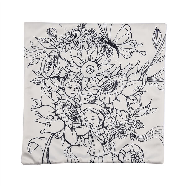 2er-Set, DIY Kissenbezug zum Bemalen mit 8 Textilfarb-Stiften, Größe 45x45 cm, Weiß, Mädchen mit Blumen image number 2