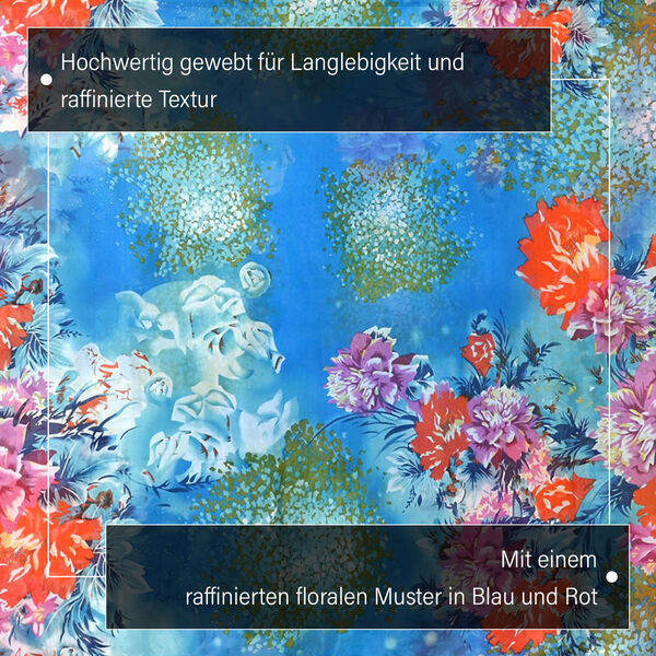 LA MAREY - 100% Maulbeeren-Seidenschal, Chiffon, 110x180cm, Blau und rot image number 3