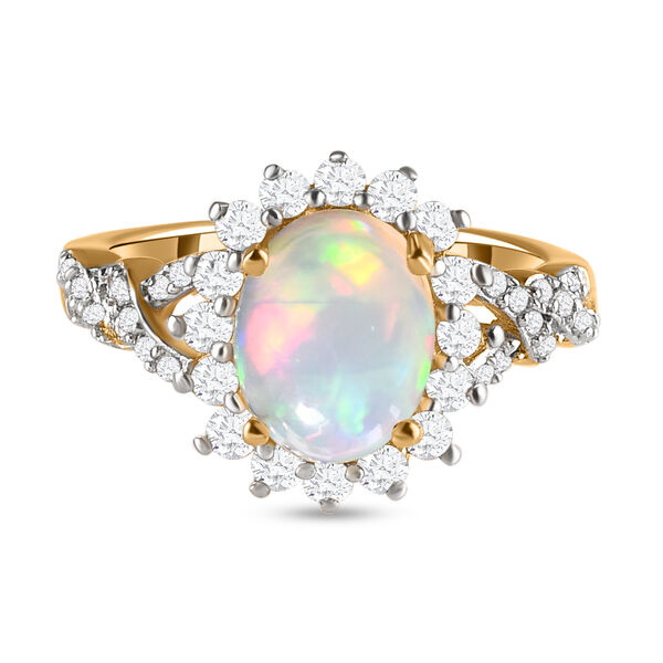 Nat&uuml;rlicher, &auml;thiopischer Opal und wei&szlig;er Zirkon-Ring, 925 Silber Gelbgold Vermeil  ca. 1,87 ct