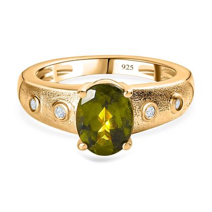 AA Nat&uuml;rlicher, italienischer Vesuvianit, Wei&szlig;er Zirkon Ring, 925 Silber Gelbgold Vermeil, (Gr&ouml;&szlig;e 18.00) ca. 2.09 ct
