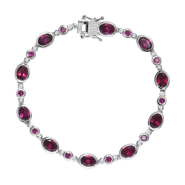 Rhodolith Granat-Armband, ca. 19 cm, 925 Silber platiniert ca. 10.88 ct