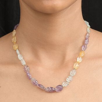 Aquamarin, afrikanische Amethyst und Citrin 45cm Halskette - 130 ct.