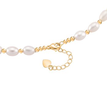 Wei&szlig;e S&uuml;&szlig;wasser Perle, Rosa Zirkonia Halskette ca. 50cm + 2.5cm extender, Nickelfreies Messing gelb vergoldet