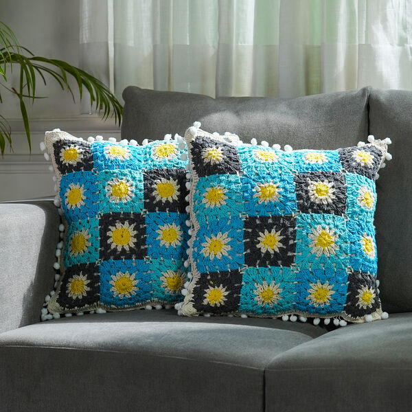 2er-Set, handgeh&auml;kelte Kissenbez&uuml;ge mit Rei&szlig;verschluss aus H&auml;kelgarn, Himmelblau image number 2