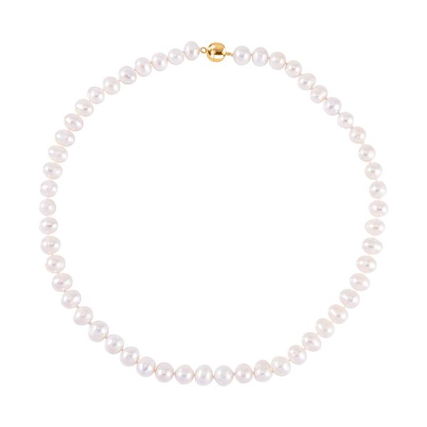 Weiße Süßwasser Perle Halskette, (9-10mm), ca. 50 cm, 925 Silber vergoldet image number 0