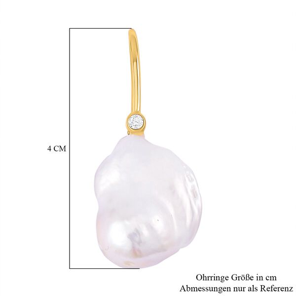 16-18 mm weiße Barockperle und Moissanit Ohrringe - 0,12 ct. image number 5