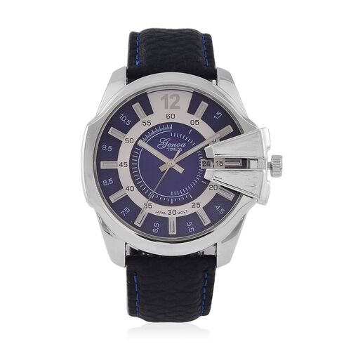 GENOA TIME V2 - Japanisches Datumswerk mit Blauem Lederarmband, Silber-Akzenten und Einzigartigem Zifferblatt-Design, Wasserdicht, 25 cm, ca. 79,00g, blau image number 0