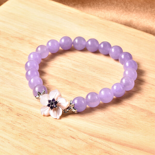 JARDIN-KOLLEKTION - Perlmutt und Lila Jade, afrikanisches Amethyst Armband, 19 cm, 925 Silber rhodiniert, ca. 98,31 ct image number 1