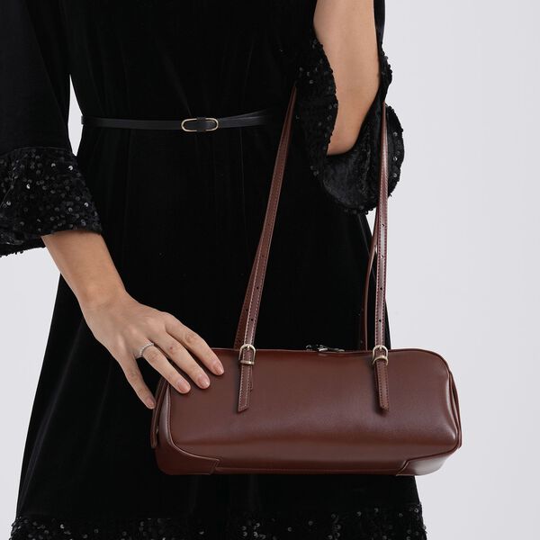 Leder Schultertasche mit Rei&szlig;verschlussfach und Innenf&auml;chern 33 x 12 x 13 cm Bordeaux image number 3