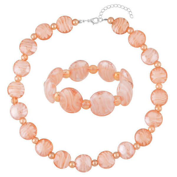 Rosa Glas-Perlen 53,25cm Halskette und flexibles Armband im Murano-Stil