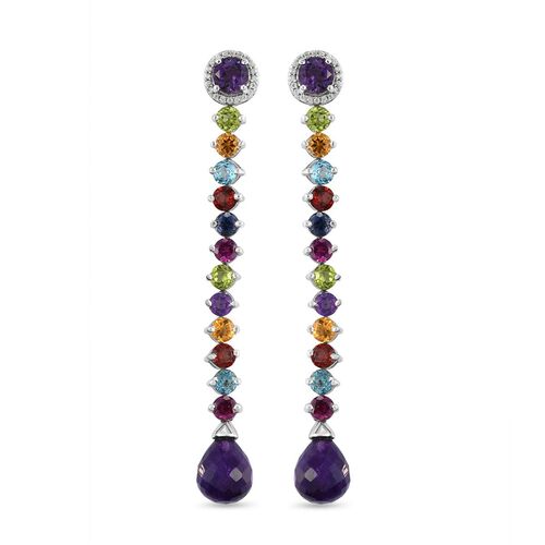 GP Art Déco Kollektion - Afrikanische Amethyst und mehrfarbige Edelstein-Ohrhänger in Silber image number 0