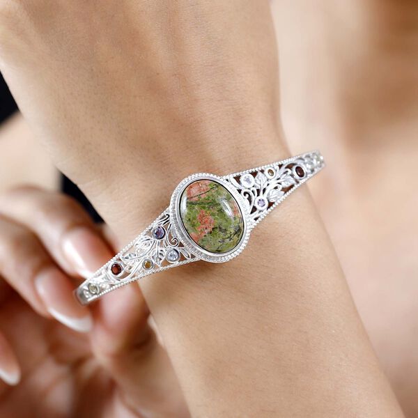 Unakite, mehrfarbiger Edelstein in Frühlingsfarben Armreif ca. 19 cm Messing  ca. 18.57 ct image number 3