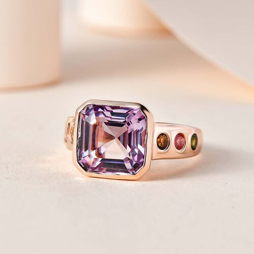Rose De France Amethyst, mehrfarbiger Turmalin Ring, 925 Silber rosévergoldet, (Größe 17.00) ca. 5.12 ct image number 1