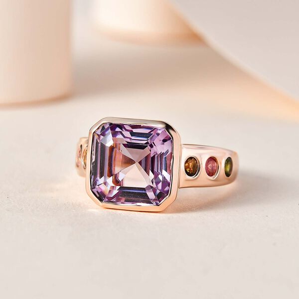 Rose De France Amethyst, mehrfarbiger Turmalin Ring, 925 Silber rosévergoldet, (Größe 17.00) ca. 5.12 ct image number 1