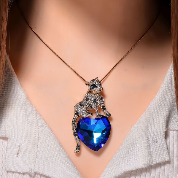 Blauer Magie Farbe Kristall Anhänger mit Kette, goldfarben image number 2