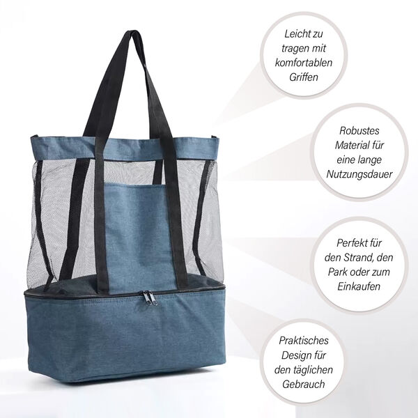 Zweistöckige Netz-Einkaufstasche mit Kühlfach, 37x15x42cm, blau image number 4