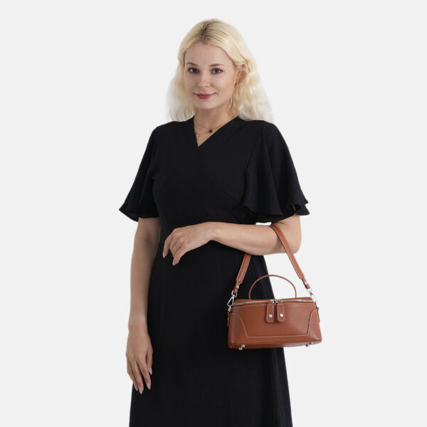 Echtleder City Crossbody-Tasche mit Tragegriff, Braun, 23.5x12x10 cm image number 2