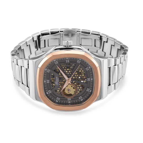 GENOA - Automatikuhr mit Skelett-Design, Edelstahlarmband, 3ATM wasserdicht, Graues Zifferblatt, bicolor, ca. 22 cm image number 4