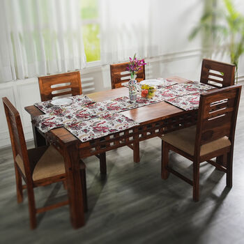 5er Set: Jacquard gewebter Tischl&auml;ufer und 4 Tischsets, Blumen