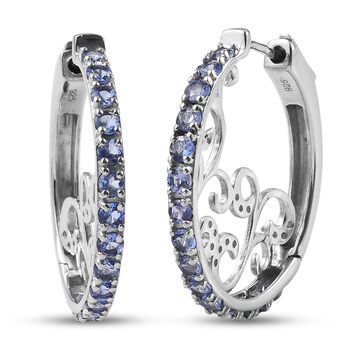 Tansanit und Zirkon-Creolen, 925 Silber platiniert ca. 2,66 ct