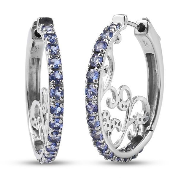 Tansanit und Zirkon-Creolen, 925 Silber platiniert ca. 2,66 ct