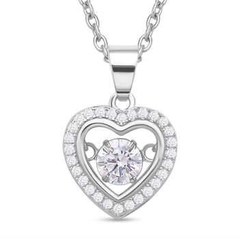 Wei&szlig;er Zirkonia im herzf&ouml;rmigem Anh&auml;nger mit Kette, 925 Silber rhodiniert und Edelstahl, ca. 1,02 ct
