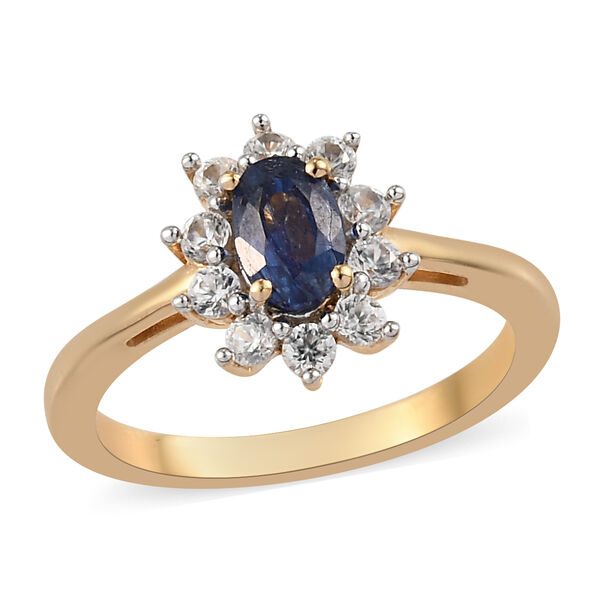 Blauer Saphir und Zirkon-Halo-Ring, 925 Silber vergoldet, 1,18 ct. image number 4