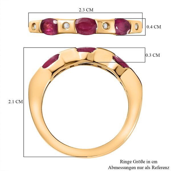 Afrikanischer Rubin (Fissure gef&uuml;llt), Wei&szlig;er Zirkon Ringe 925 Silber Gelbgold Vermeil (Gr&ouml;&szlig;e 16.00) ca. 1,08 ct image number 7