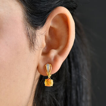 D'Joy Sphaleros Quarz, Wei&szlig;er Zirkon Ohrringe 925 Silber 750 Gelb Vergoldet ca. 3,24 ct.