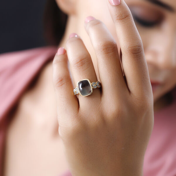 Zimbaprase und wei&szlig;er Zirkon Ring, 925 Silber Gelbgold Vermeil (Gr&ouml;&szlig;e 19.00) ca. 4,00 ct image number 2