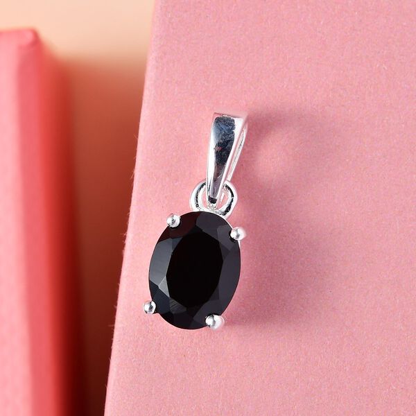 Schwarzer Spinell Solit&auml;r-Anh&auml;nger in Silber, 1,60 ct. image number 3