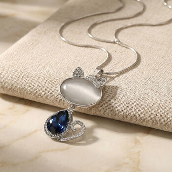 Erstellt wei&szlig;es Katzenaugen, Blau Kristall Anh&auml;nger mit Kette ca. 63.5 cm + 5 cm Extender