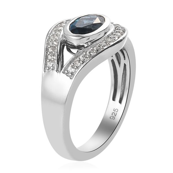 London Blau Topas und Zirkon Halo Ring 925 Silber Platin-&Uuml;berzug image number 5
