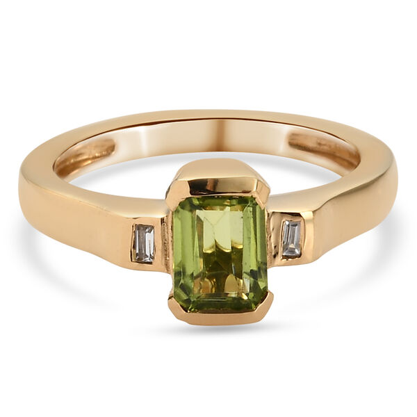 Nat&uuml;rlicher Peridot und Zirkon Solit&auml;r Ring 925 Silber vergoldet  ca. 1,00 ct