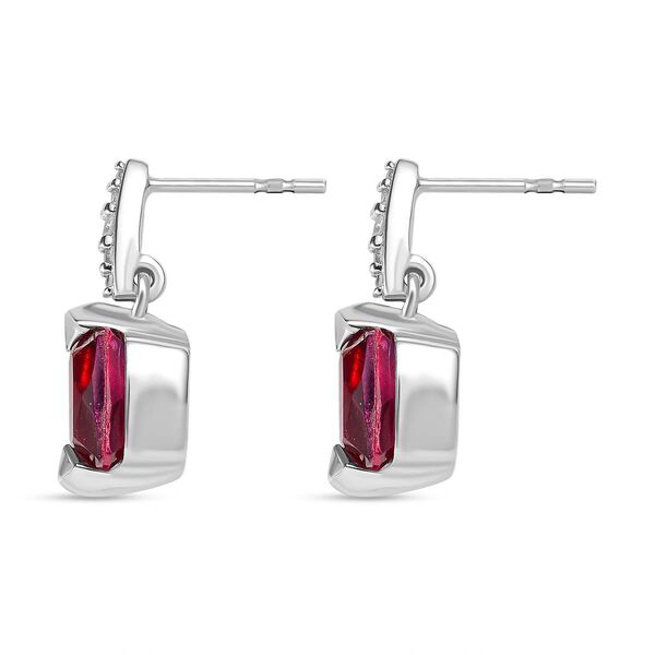 Magenta Rosa Quarz Triplette, weißer Zirkon Ohrringe, 925 Silber platiniert ca. 5.19 ct image number 4