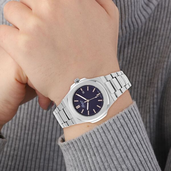 Genoa Time V2 - PC32 Japanisches Uhrwerk, Datumsanzeige, robustes Gehäuse in PNP-Stahloptik, blaues Zifferblatt mit hydraulischen Details, Edelstahlarmband image number 2