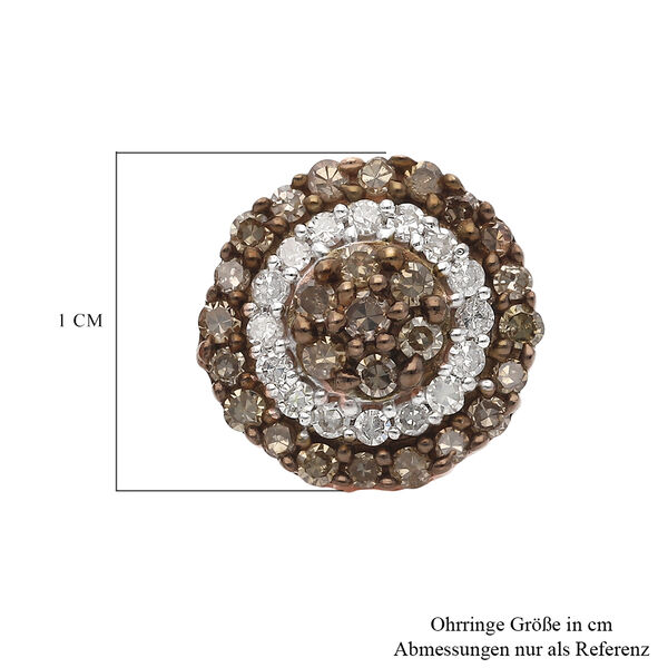 Natürliche Champagner und weiße Diamant-Halo-Ohrstecker in Silber image number 5