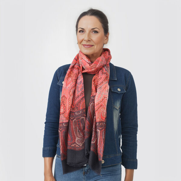 LA Marey, 100% Cashmere Wool Scarf, colour -offwhite/orange, Size -70X 190 CM