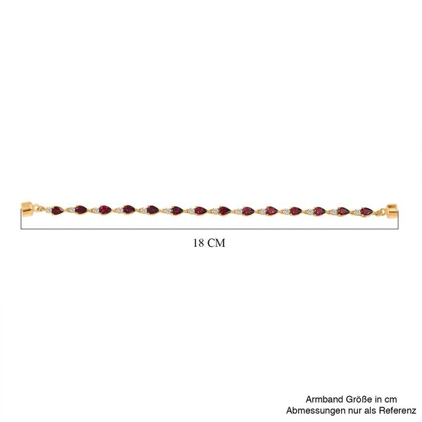 D'Joy Nat&uuml;rlicher Rhodolith Granat (Tropfen), Wei&szlig;er Zirkon Armband ca. 18 cm 925 Silber 750 Gelbgold Vermeil ca. 8.76 ct image number 5