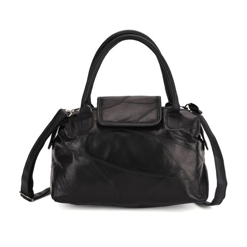 Handtasche aus weichem Schafsleder, Patchwork-Design, 29×15×21cm, Schwarz image number 0