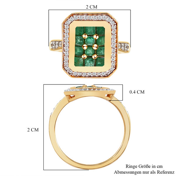Kagem sambischer Smaragd und Zirkon-Ring, 925 Silber Gelbgold Vermeil  ca. 0,84 ct image number 7