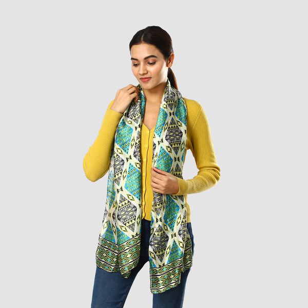 100% nat&uuml;rlicher Satin Seiden Schal, Rhombus Muster, Gr&uuml;n image number 2