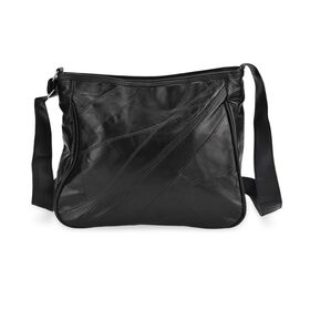 Umhängetasche aus Leder, Patchwork-Design, 31×11×27cm, Burgund
