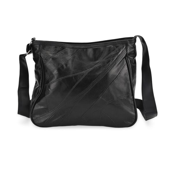 CLOSE OUT DEAL Crossbody Patchwork-Tasche aus weichem Schafleder, 31 X 11 X 27 cm, burgunderrot