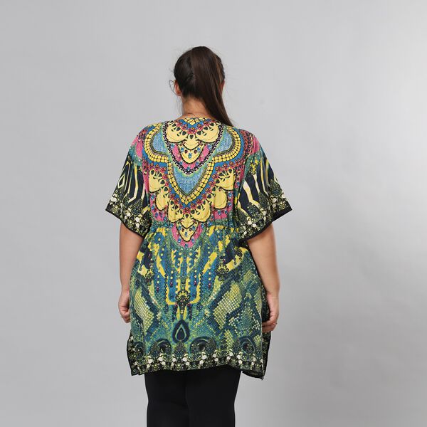 V-Ausschnitt bedruckter Kaftan, Einheitsgröße Grün image number 3