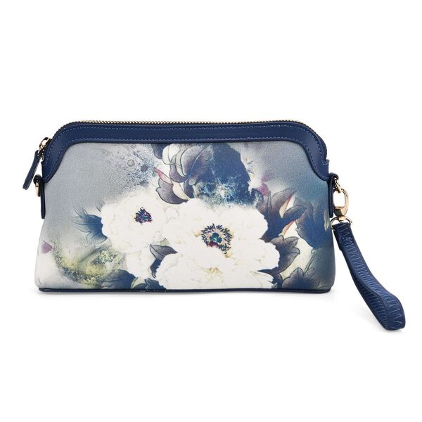 LA MAREY Crossbody Tasche aus 80% Seidenbrokat und 20% Echtleder, Blumenmuster, 24x5.5x14cm, Wei&szlig;-blau image number 5